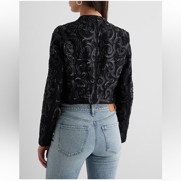 Express Beaded Black Crop Jacket Blazer Large - Picture 9 of 10